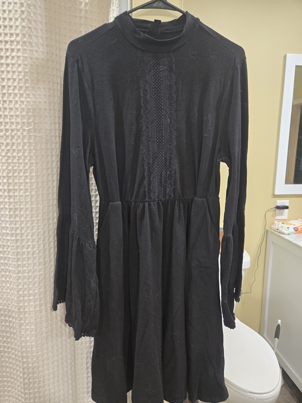 torrid Black Long-Sleeve Mock Neck Dress with Lace Trim